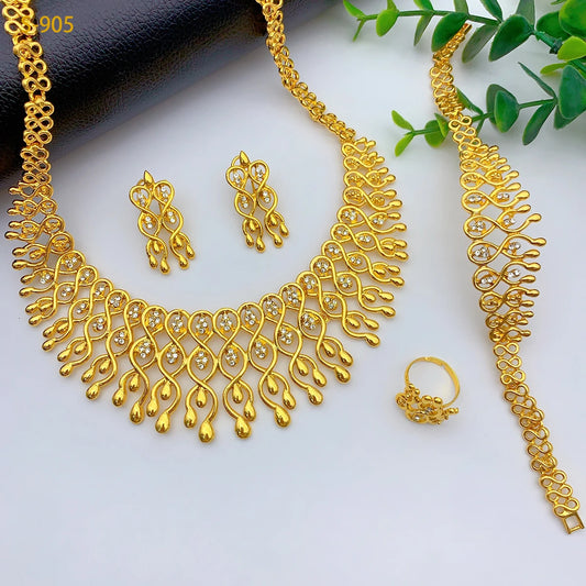 Pakistani Dubai 24K Gold Plated Jewelry Set for Women Nigeria Wedding Necklace Earring Bracelet Ring Bridal Jewellry Accessories