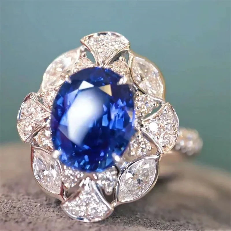 2025 New Blue Cube Zircon Attends Banquet Ring Fashionable, Elegant, High End Women's Bridal Luxury Inlaid Jewelry Accessories