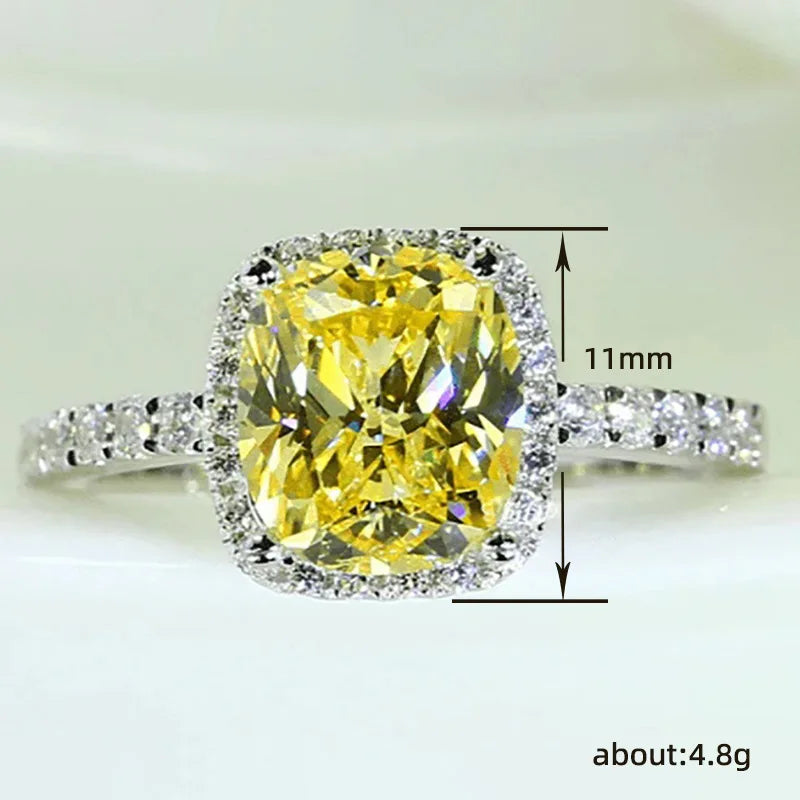 New Elegant Yellow Cubic Zirconia Women Rings Luxury Wedding Anniversary Party Lady's  Accessories Bright Fashion Jewelry