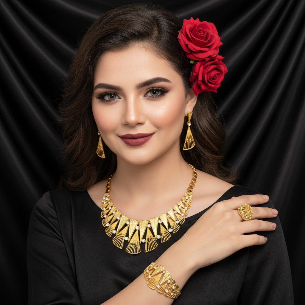 Zenat Dubai Gold Color 24k Luxury Necklace Set