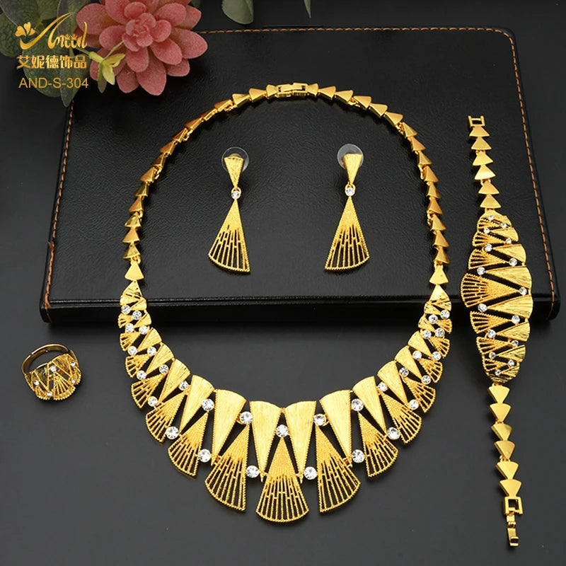 ANIID Dubai Jewelry Sets Gold Color 24k Luxury Big African Nigerian Necklace Bracelets Earring Ring For Wedding Jewelri Party