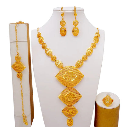 24K Pure Gold Set | Ginkgo leaf with pearls, leaf - shaped necklace, dainty earrings, romantic autumn charm
