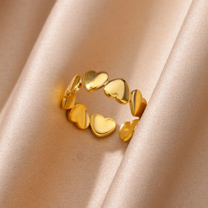 Heart Rings For Women Gold Color Stainless Steel Heart Opening Ring Wedding Aesthetic Accessories Party Jewelry Gift BFF anillos