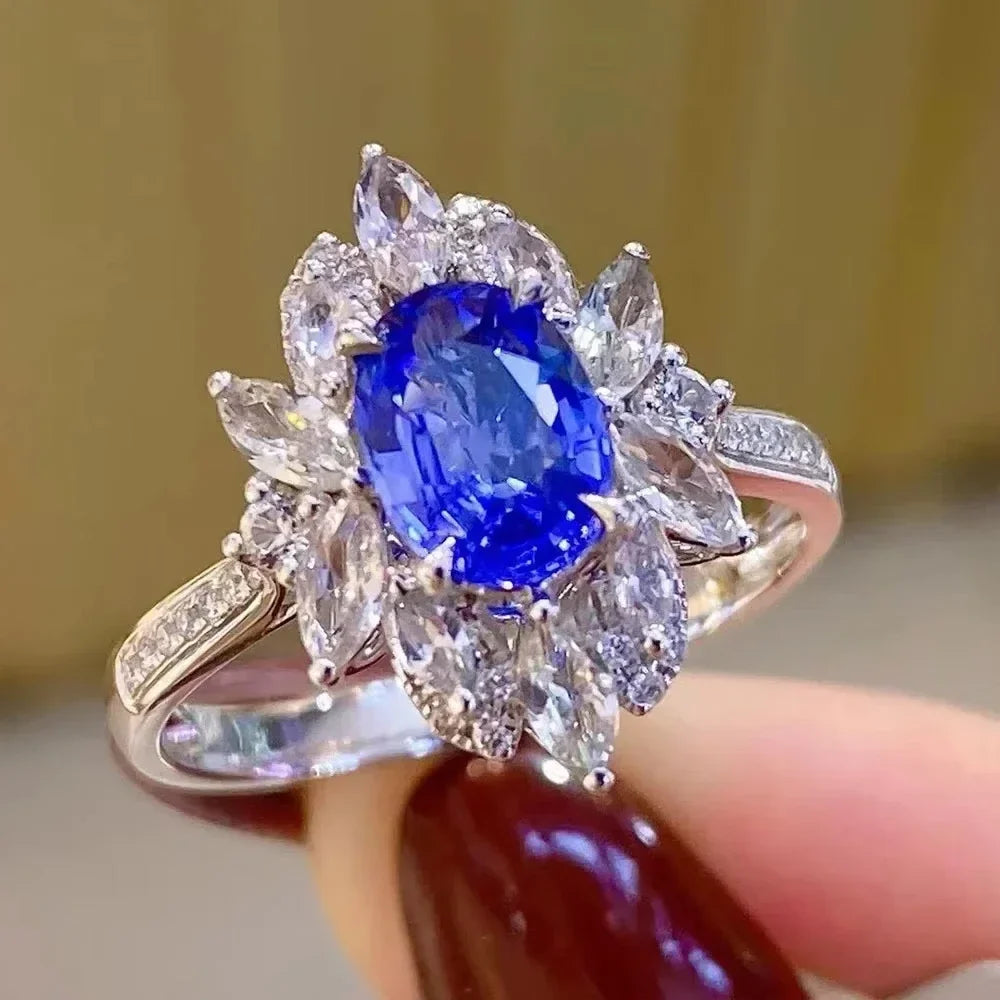 2025 New Blue Cube Zircon Ring Fashionable and Elegant High End Women's Bridal Wedding Luxury Personalized Jewelry Accessories