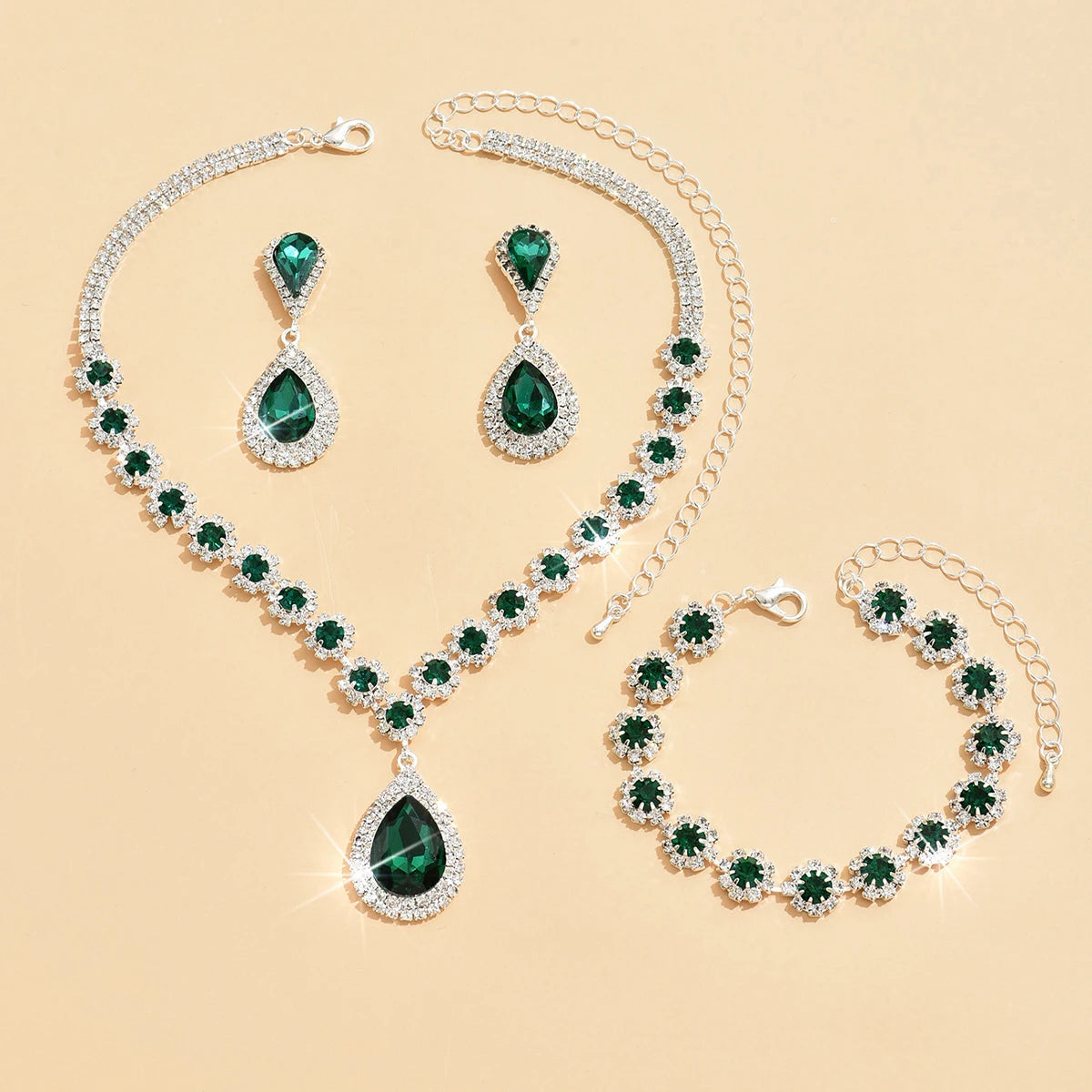 Minimalist Water drops Jewelry Set for Women Crystal Necklace Bracelet Earrings Set Gift Banquet Wedding Anniversary Accessories