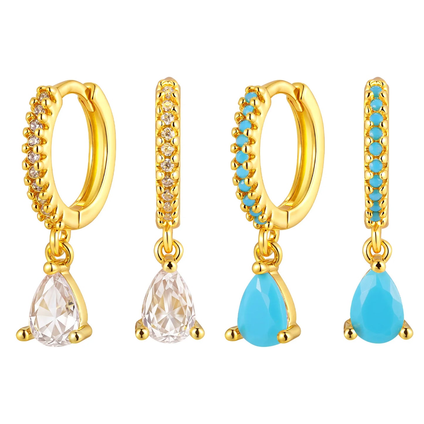 Delicate Cubic Zirconia Drop Earring for Women, Turquoise Droplets