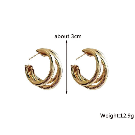 Three-layers Gold Color Women Dangle Earrings C-shaped Hollow Tube Metal Drop Earrings Personality Punk Ear Jewelry Party Gifts