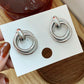 Double Layer Round Circle Dangle Earrings for Women Vintage Simple European Golden Metal Drop Earrings Geometry Jewelry Gift