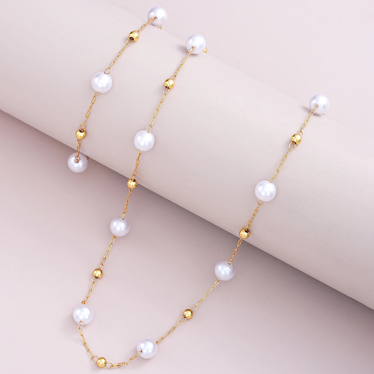 2 Pcs Exquisite Gold Color Bohemian Jewelry Set for Women Fashion Pearl Cross Pendant Necklace Bracelet Set Casual Jewelry Gifts