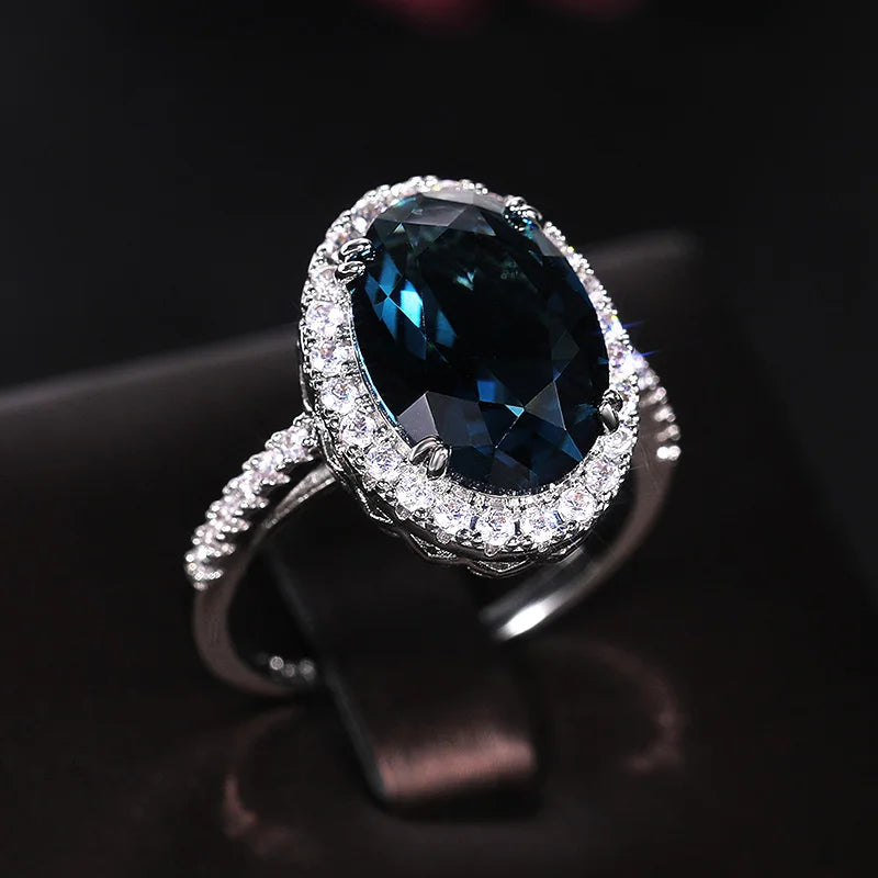 New Charming Blue CZ Women Rings Wedding Party Accessories Bling  Graceful Bridal Eternity Ring Trendy Jewelry Wholesale