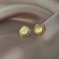 Korean Design Opal Round Stud Earring for Women Temperament Sweet Geometry Jewelry Wholesale Christmas Girlfriend Gift