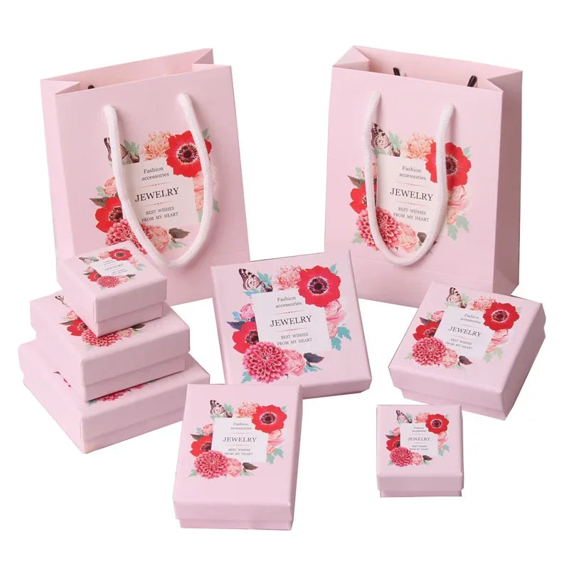 Pink Print 5Sizes Gift Box For Bracelets Earring Ring Necklace