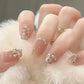 24Pcs Glitter Diamond Press On Nails Sweet Cute Girl Acrylic Nails Full Cover Short Square Fake Nails Wearable Manicure Nail Tip