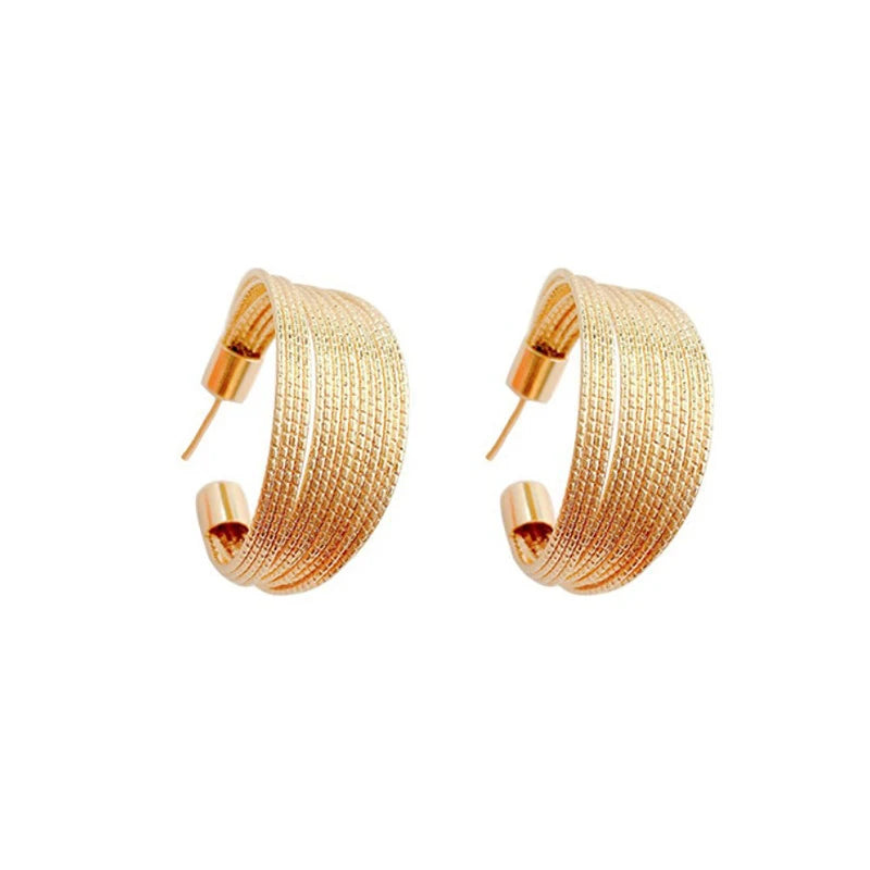 1Pair Exaggerated Design Geometry Multi-layered Lines Big Hoop Earrings For Women Girls Luxury Drop Dangle Earring Jewelry Gifts