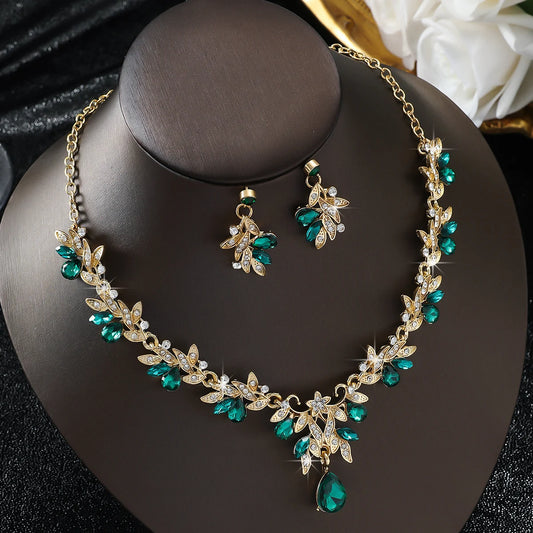 Zenat Sparkling Leaf Water Drop Jewelry Set