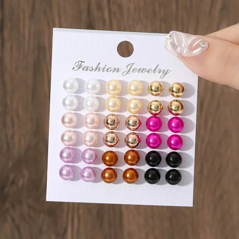 18 Pairs of Simple Imitation Pearl Earrings, Casual and Elegant Style, Lightweight, Women Wear Earrings for Daily Wear