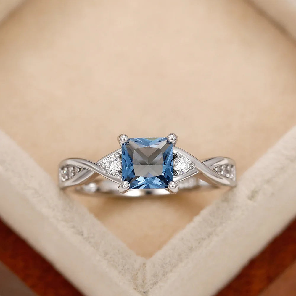 2025 New Fashion Sea Blue Cubic Zirconia Women's Wedding Ring Luxury Engagement Party Elegant   Brilliant Jewelry