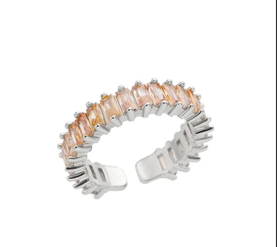 Colored Cubic Zircon Square Rings For Women Men Stainless Steel Gold Color Crystal Wedding Ring Luxury Jewelry Gift bague femme