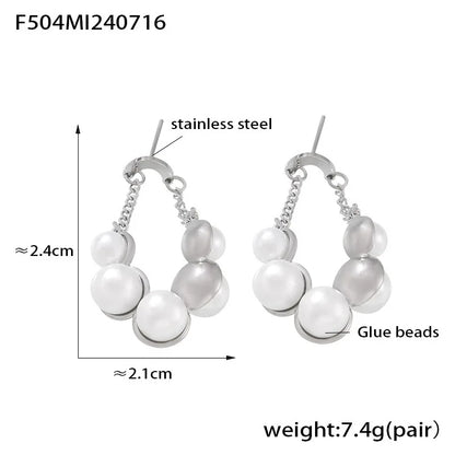 Gorgeous Round Earrings For Women Stainless Steel Vintage Pearl Pendant Gold Plated Waterproof Ear Stud Charm Jewelry Gift