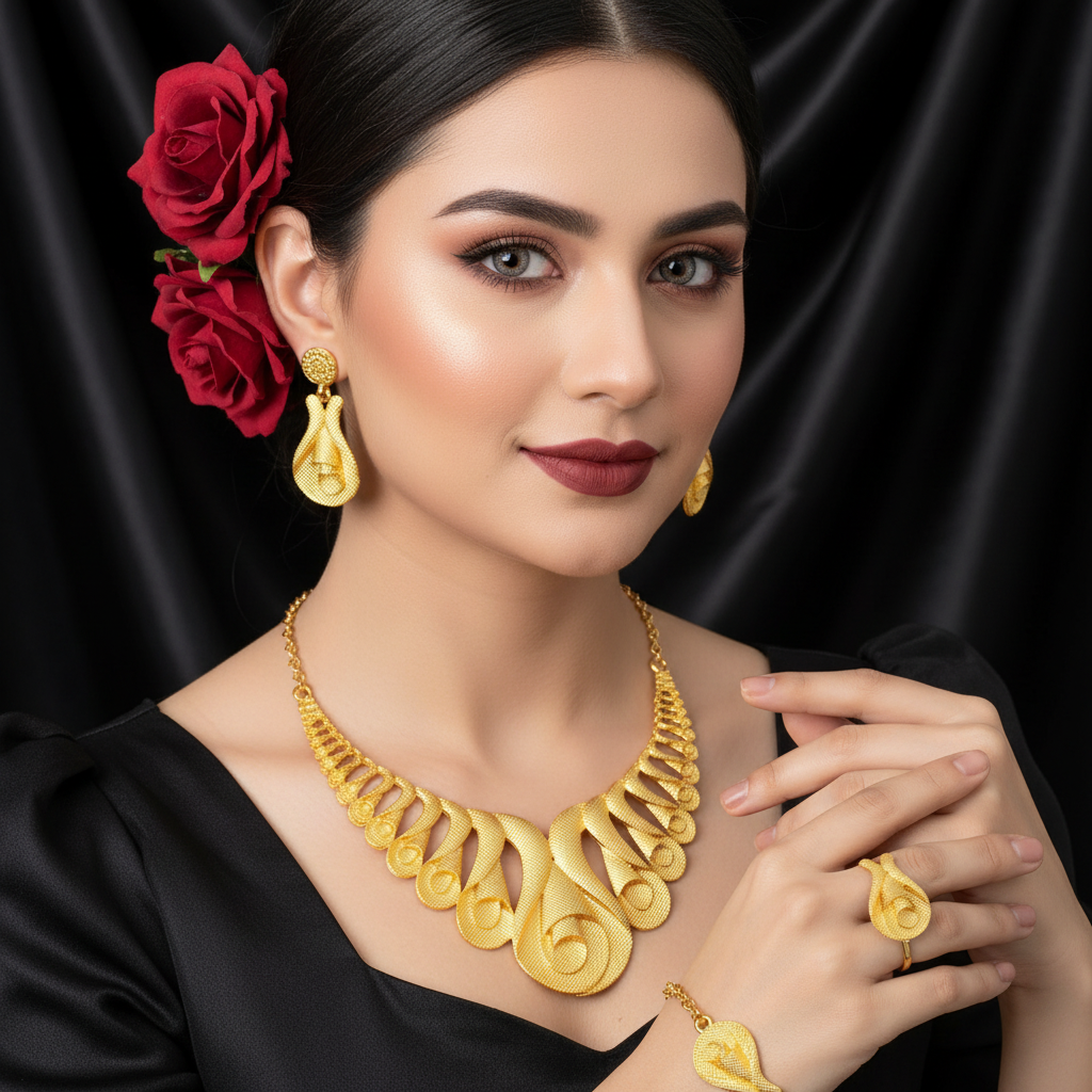 Zenat Dubai Gold Color 24k Luxury Necklace Set