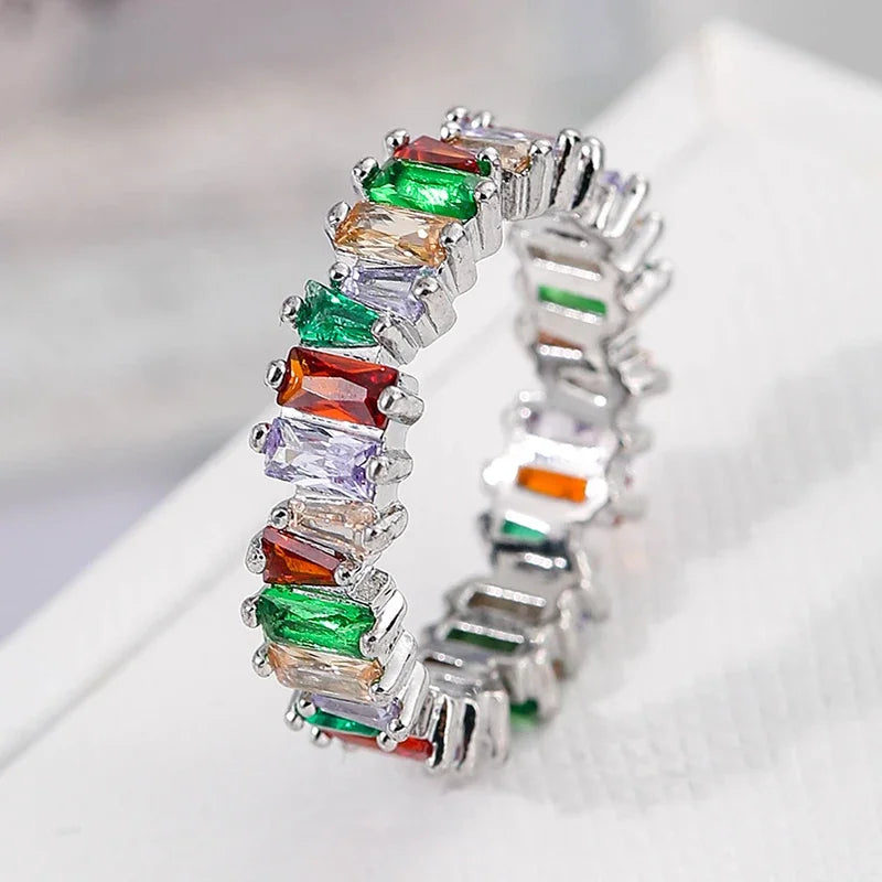 Luxury Female White Crystal Stone  Ring Irregular Zirconia Wedding Rings for Women Trendy Geometric Zircon Engagement Ring