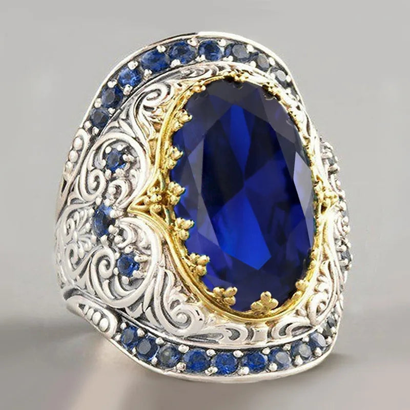 2025 New Blue Cube Zircon Attends Banquet Ring Fashionable, Elegant, High End Women's Bridal Luxury Inlaid Jewelry Accessories