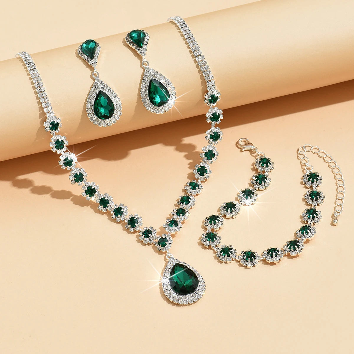 Minimalist Water drops Jewelry Set for Women Crystal Necklace Bracelet Earrings Set Gift Banquet Wedding Anniversary Accessories