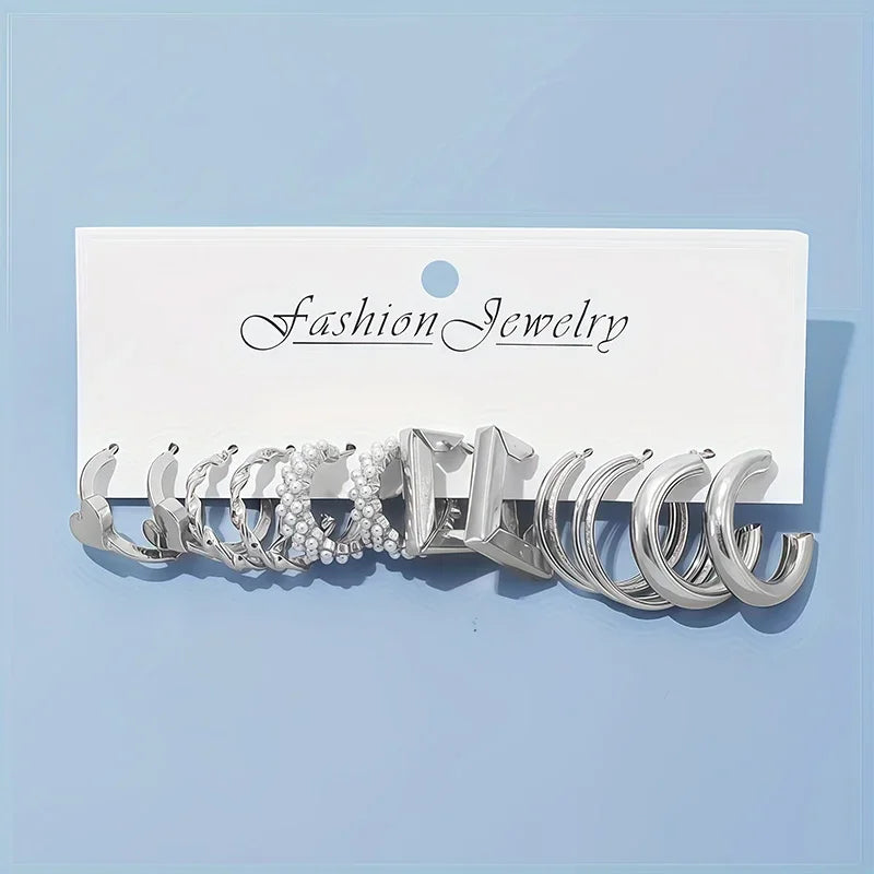 A Set of 6 Pairs of Elegant and Simple Style Combination Earrings for Women, Suitable for Daily Outings