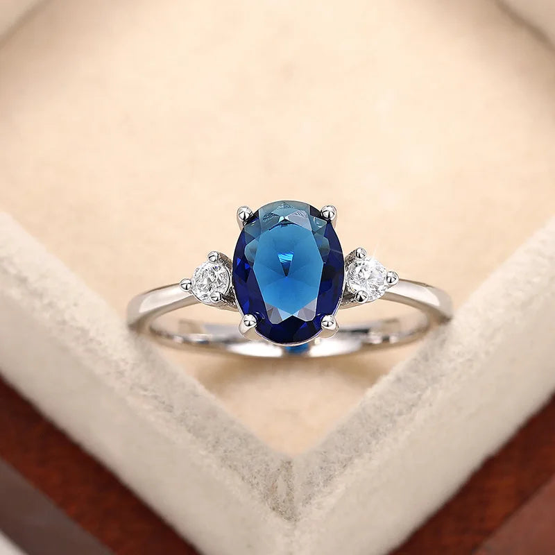 2025 Luxury Prong Setting-Rings For Women With Deep Blue Zircon Stone Anniversary Gift   Wife Micro Paved Middle
