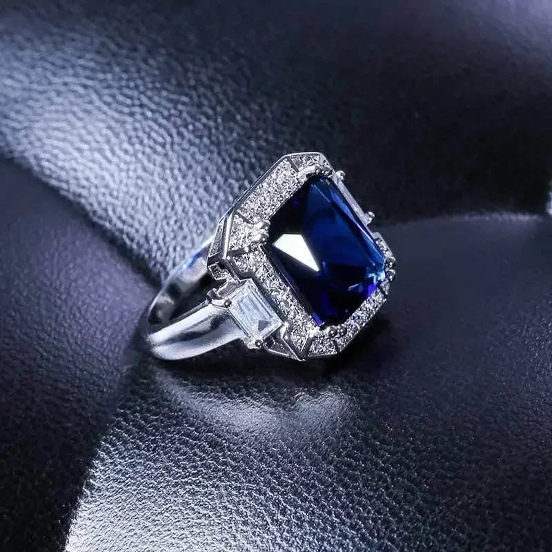 2025 New Blue Cube Zircon Attends Banquet Ring Fashionable, Elegant, High End Women's Bridal Luxury Inlaid Jewelry Accessories