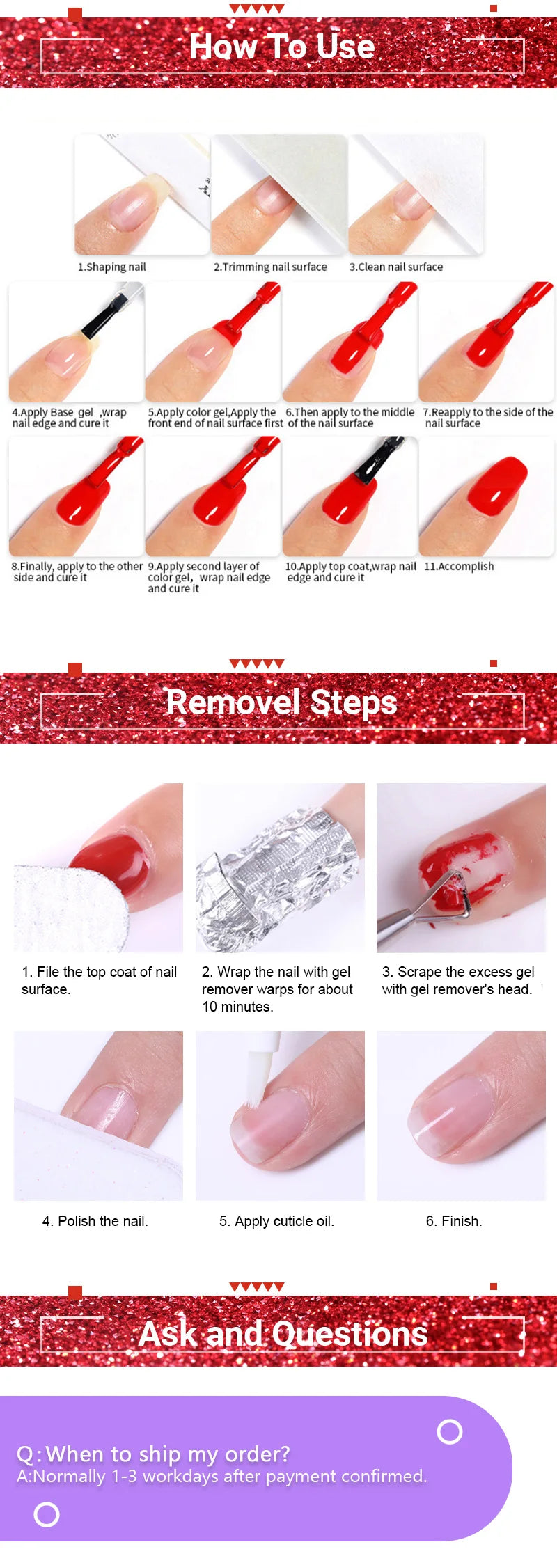 LILYCUTE 7ML Bright Red Sparkling Gel Nail Polish Silver Reflective Gel Colorful Shinning Glitter Manicure Nail Art Gel Varnish