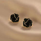 Black Enamel Flower Stud Earrings for Women Folded Unique Design Multi-layers Floral Female Small Earrings 2024 New Brincos