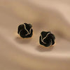 Black Enamel Flower Stud Earrings for Women Folded Unique Design Multi-layers Floral Female Small Earrings 2024 New Brincos