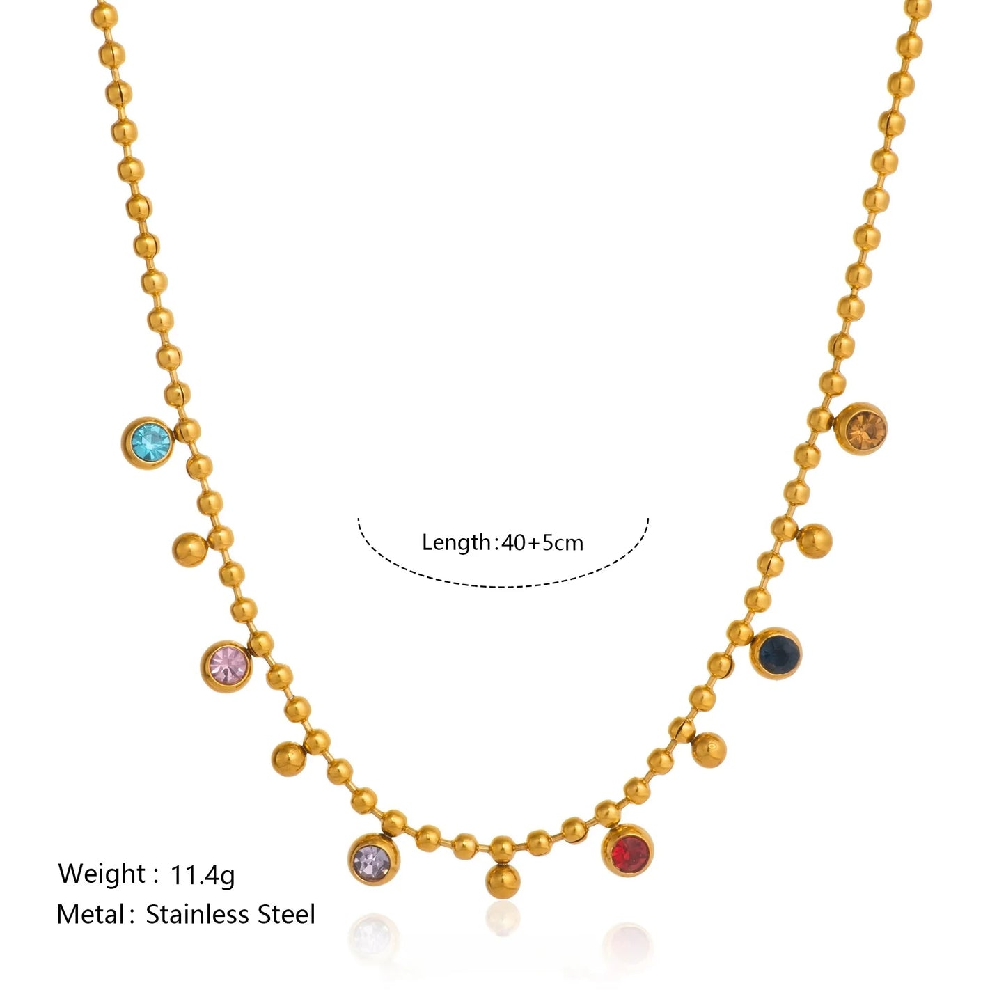 Vintage Round Dangle Zircon Beads Tassel Pendant Necklace for Women 18k Gold Plated Stainless Steel Boho Tarnish Free Jewelry