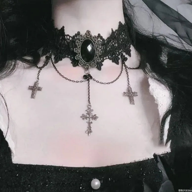 Neo-Gothic Punk Black Sexy Lace Chokers Necklace For Women Fashion Retro Clavicle Chain Halloween Collar Choker Steampunk Gifts