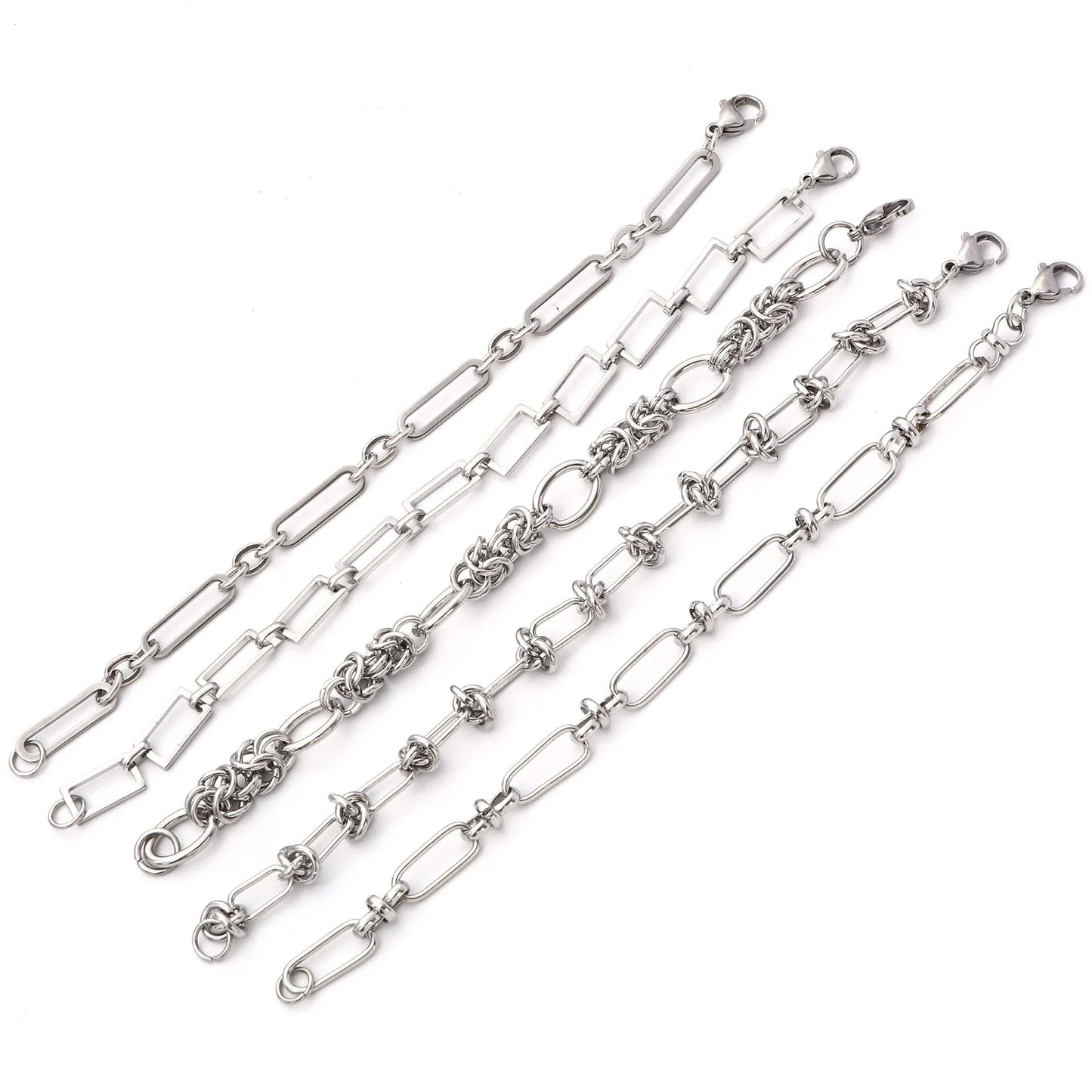 1PC 304 Stainless Steel Punk Style Bracelets Silver Color Wide Connector Chain Bracelet for Man Women Fashion Jewelry 19cm long