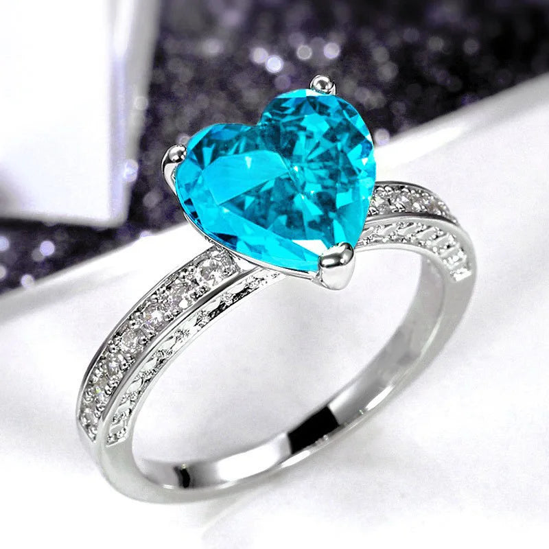 2025 New Fashion Sea Blue Cubic Zirconia Women's Wedding Ring Luxury Engagement Party Elegant   Brilliant Jewelry