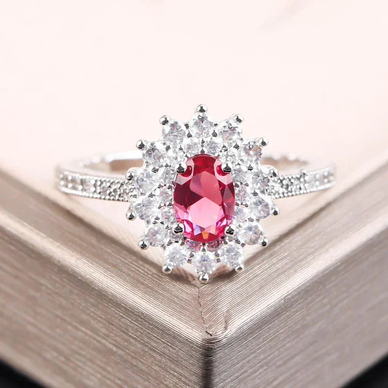 Luxury Fashion Pink Zirconia Engagement/wedding Rings for Women Trendy Sweet and Romantic Anniversary Jewelry Accessories