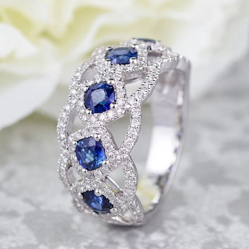 2025 New Blue Cube Zircon Attends Banquet Ring Fashionable, Elegant, High End Women's Bridal Luxury Inlaid Jewelry Accessories