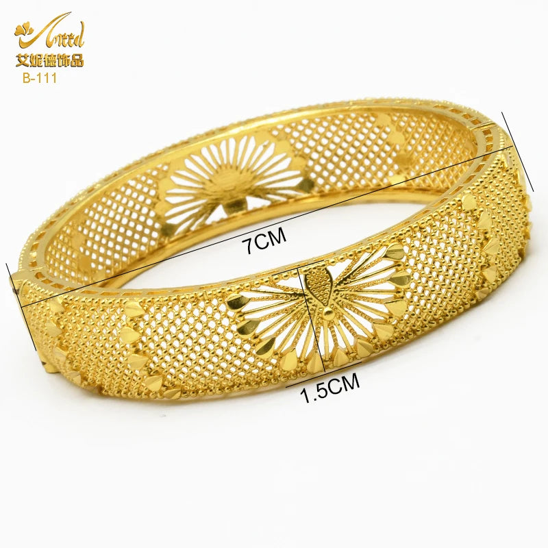 ANIID Fashion Dubai Bridal 24k Gold Color Round Bracelets Bangles  Ethiopian Luxury Hand Jewelry for Indian Wedding Party Gifts