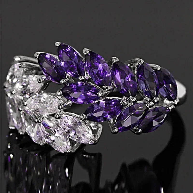2025 New Purple Cubic Zirconia Ring with Sparkling Square Crystal, High End Women's Personalized Fashion Cocktail Party Jewelry