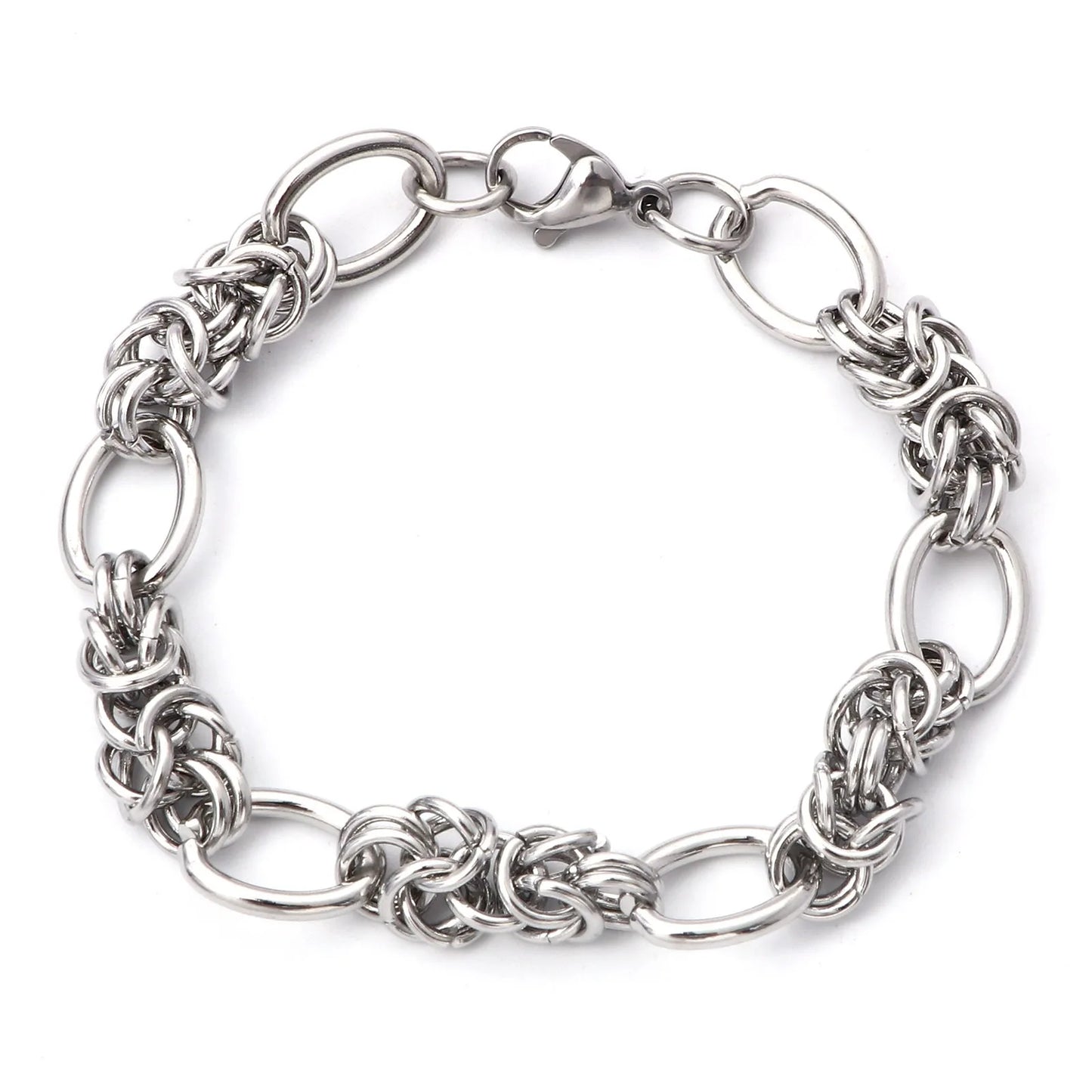 1PC 304 Stainless Steel Punk Style Bracelets Silver Color Wide Connector Chain Bracelet for Man Women Fashion Jewelry 19cm long