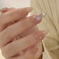 24Pcs Glitter Diamond Press On Nails Sweet Cute Girl Acrylic Nails Full Cover Short Square Fake Nails Wearable Manicure Nail Tip
