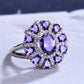 Charm Female Oval Purple Zircon Stone Engagement Big Flower Cocktail Ring Silver Color Wedding Jewelry For Women