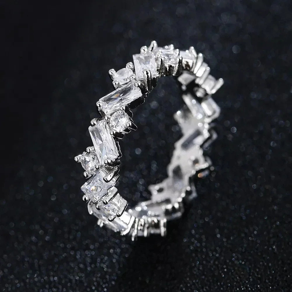Luxury Female White Crystal Stone  Ring Irregular Zirconia Wedding Rings for Women Trendy Geometric Zircon Engagement Ring