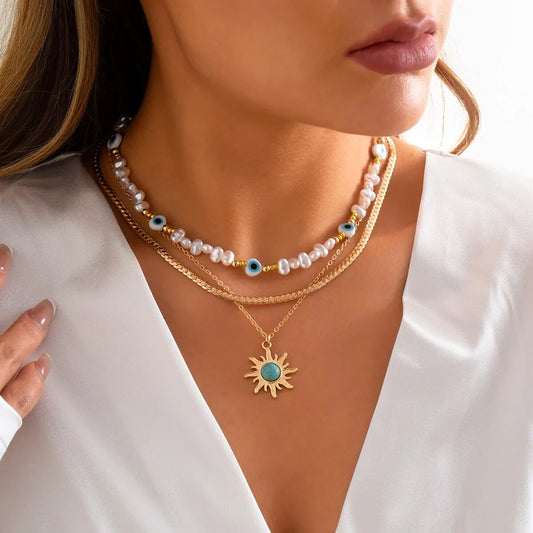 Zenat 3PC Ethnic Sunflower Beaded Necklace Set