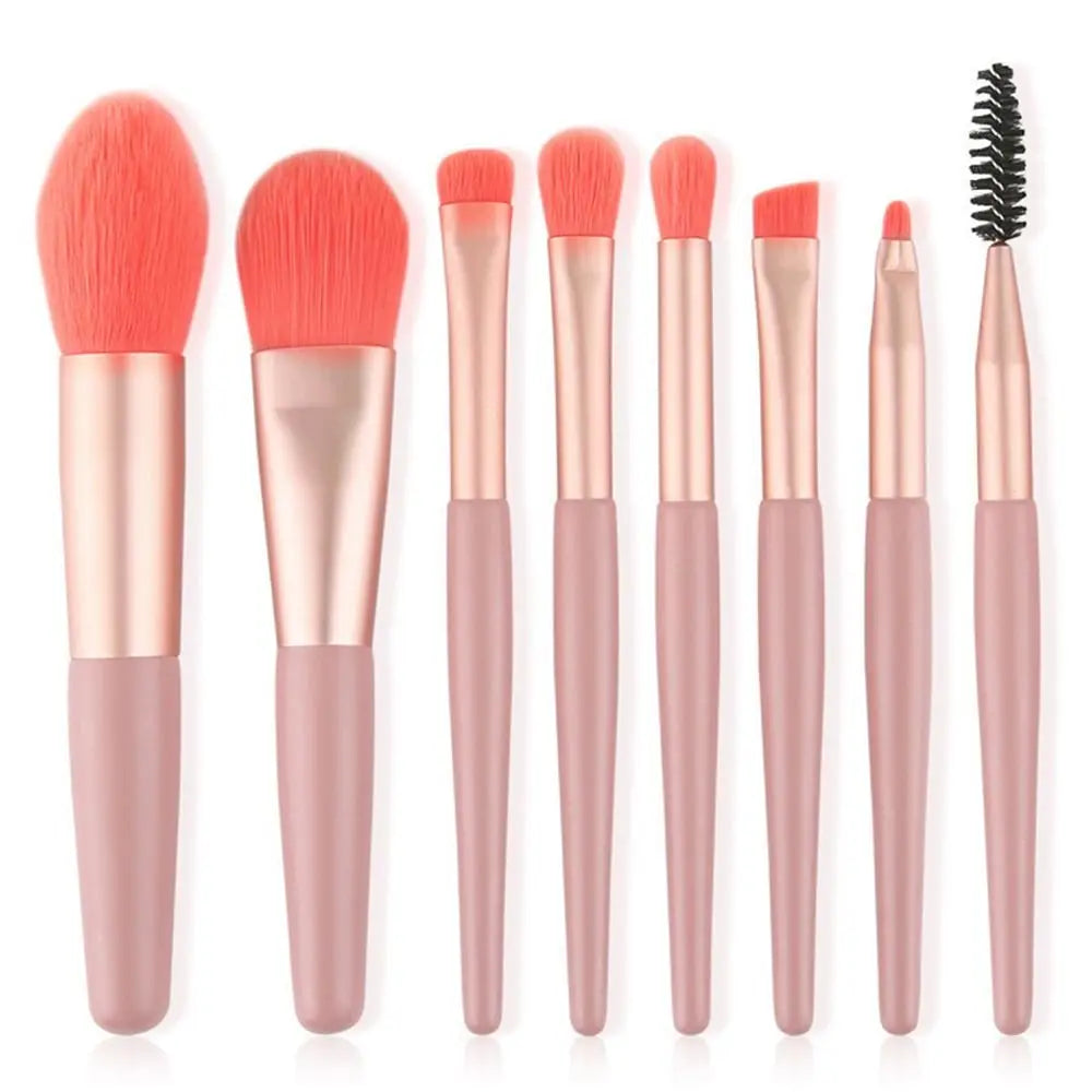 Set of 8 Soft Bristle Make Up Brushes Premium Synthetic With Bag Eyeshadow Brush Eye Facial Beauty Foundation Brush