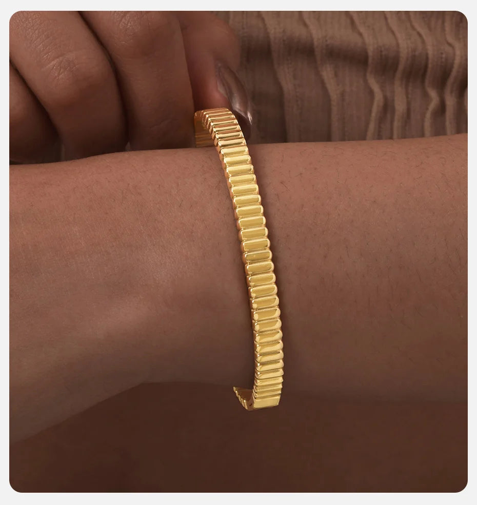 Vnox Romantic Zircon Cuff Bracelet For Women Geometric Fashion Lady Jewelry Stainless Steel Bangles Party Gold Color Never Fade