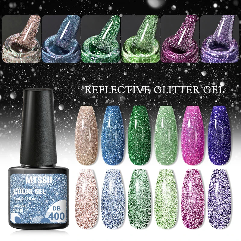Mtssii 6ML Reflective Gel Nail Polish Shiny 14 Colors Semi-permanent UV Gel varnish Hybrid Nail Polish for Nail Art Manicure