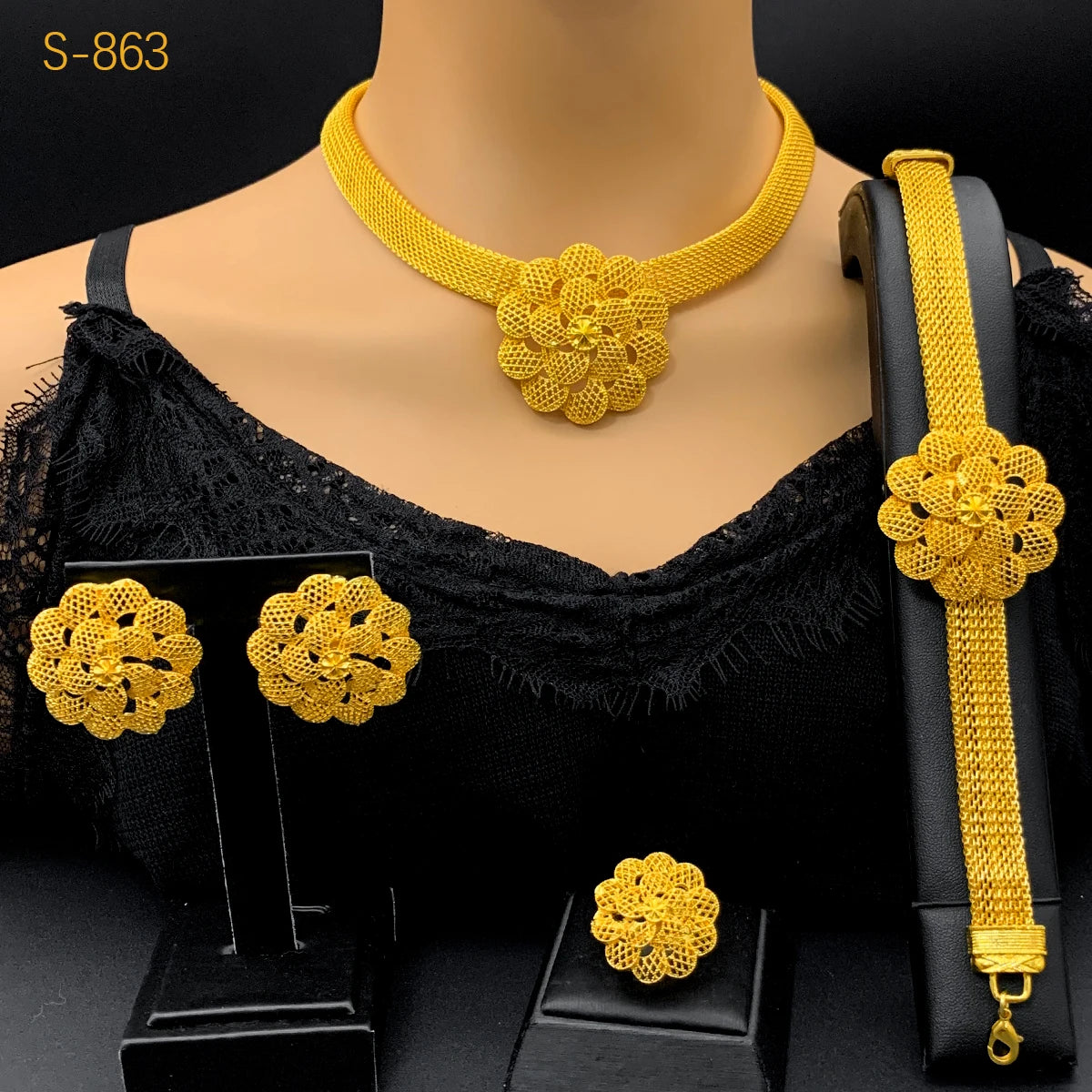 XUHUANG Luxury Flower Necklace Sets For Women Wedding Dubai Gold Plated African Jewelry Set Indian Jewellery Anniversary Gifts